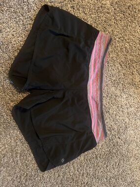 lululemon athletica Black Athletic Shorts with Pink-Striped Waistband